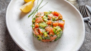 Receta de timbal de lentejas con salmón y aguacate 3