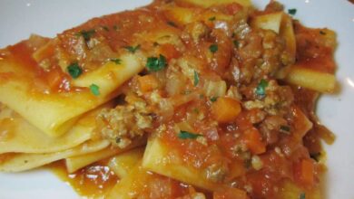 Receta de Paccheri a la boloñesa de ragú 5