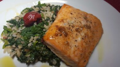 Salmon con risotto de espinacas al horno, receta de pescado deliciosa 7