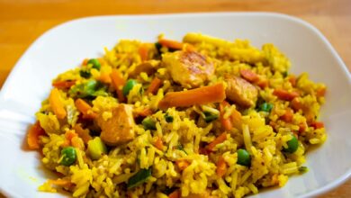 Arroz seco de verduras con curry al microondas 8