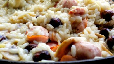 Arroz meloso con restos de guiso de pavo y salchichas 3