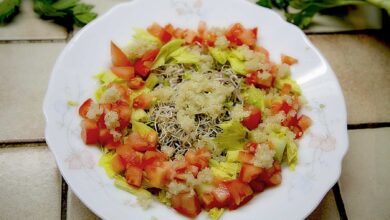 Ensalada de tomate con alfalfa y aceite de lino 1