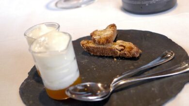 Espuma de yogur con granizado de hierbabuena y compota de caqui 11