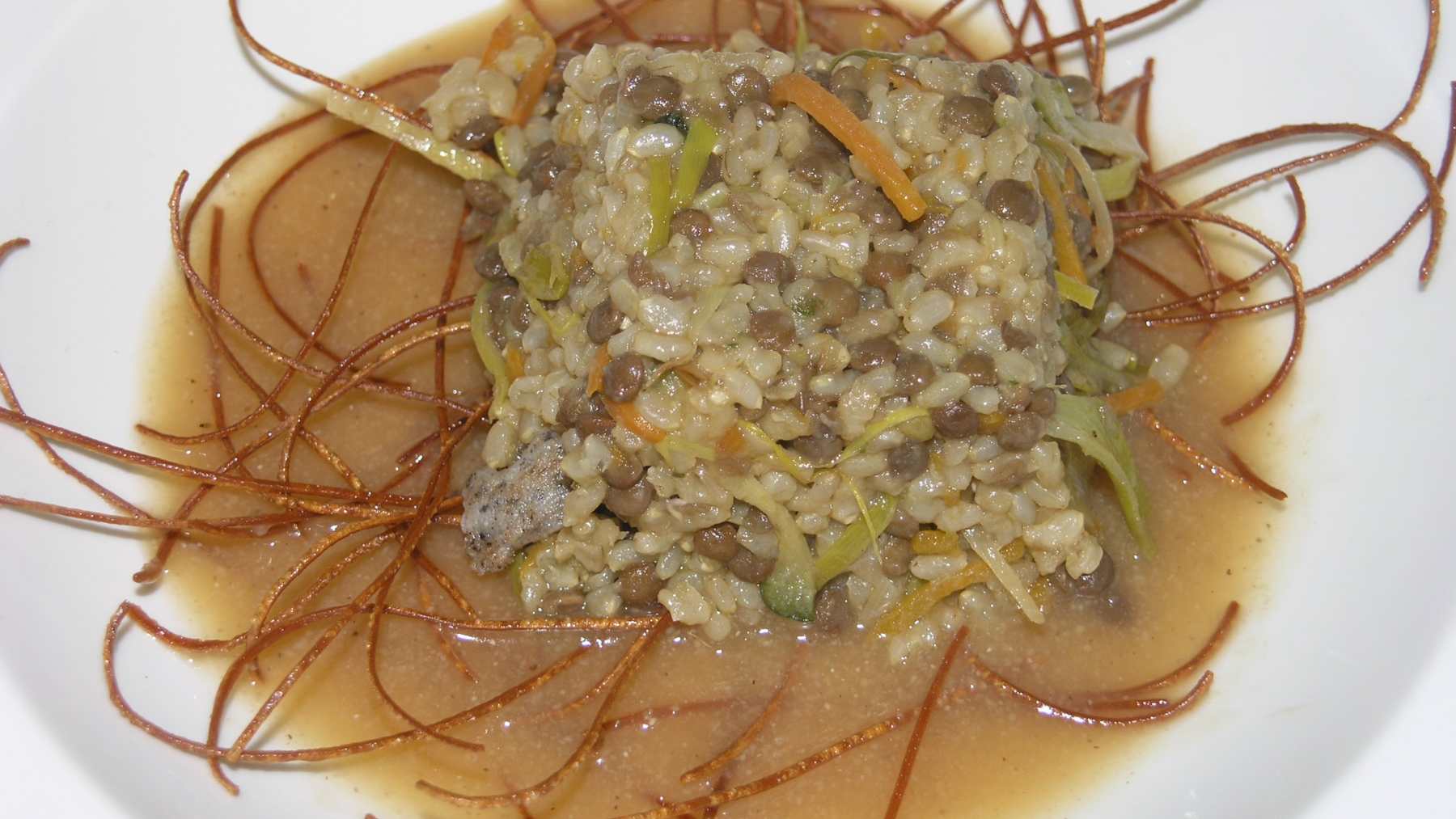 Receta casera de arroz con lentejas, setas y tomillo 4