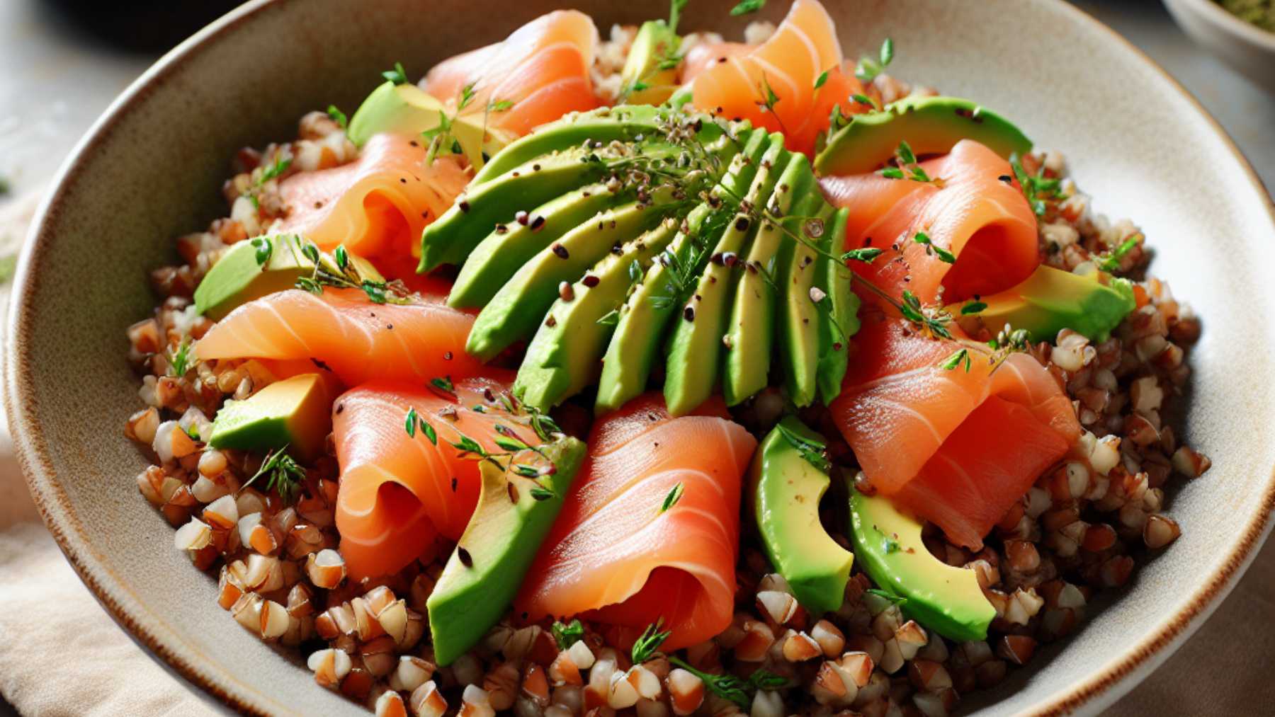 Ensalada de trigo sarraceno con salmón ahumado y aguacate 4