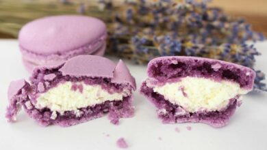 Macarons de lavanda con ganache de chocolate blanco y frambuesas 1