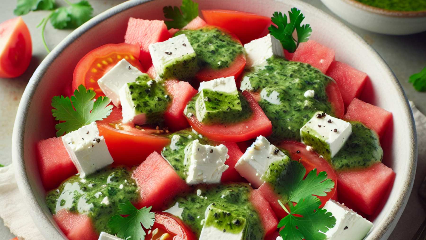 tomate, sandía, queso feta y salsa de cilantro 4