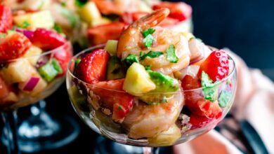 ceviche de fresas con langostinos y aguacate 1