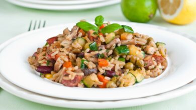 Receta de ensalada de arroz al curry con calabacín y pimientos 1